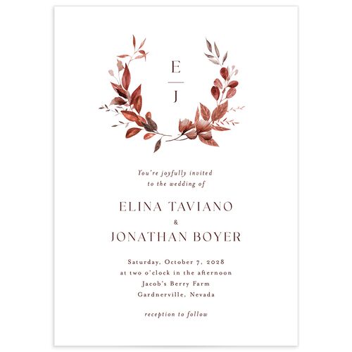 Leafy Rustic Monogram Wedding Invitations Burgundy Signature Blank No