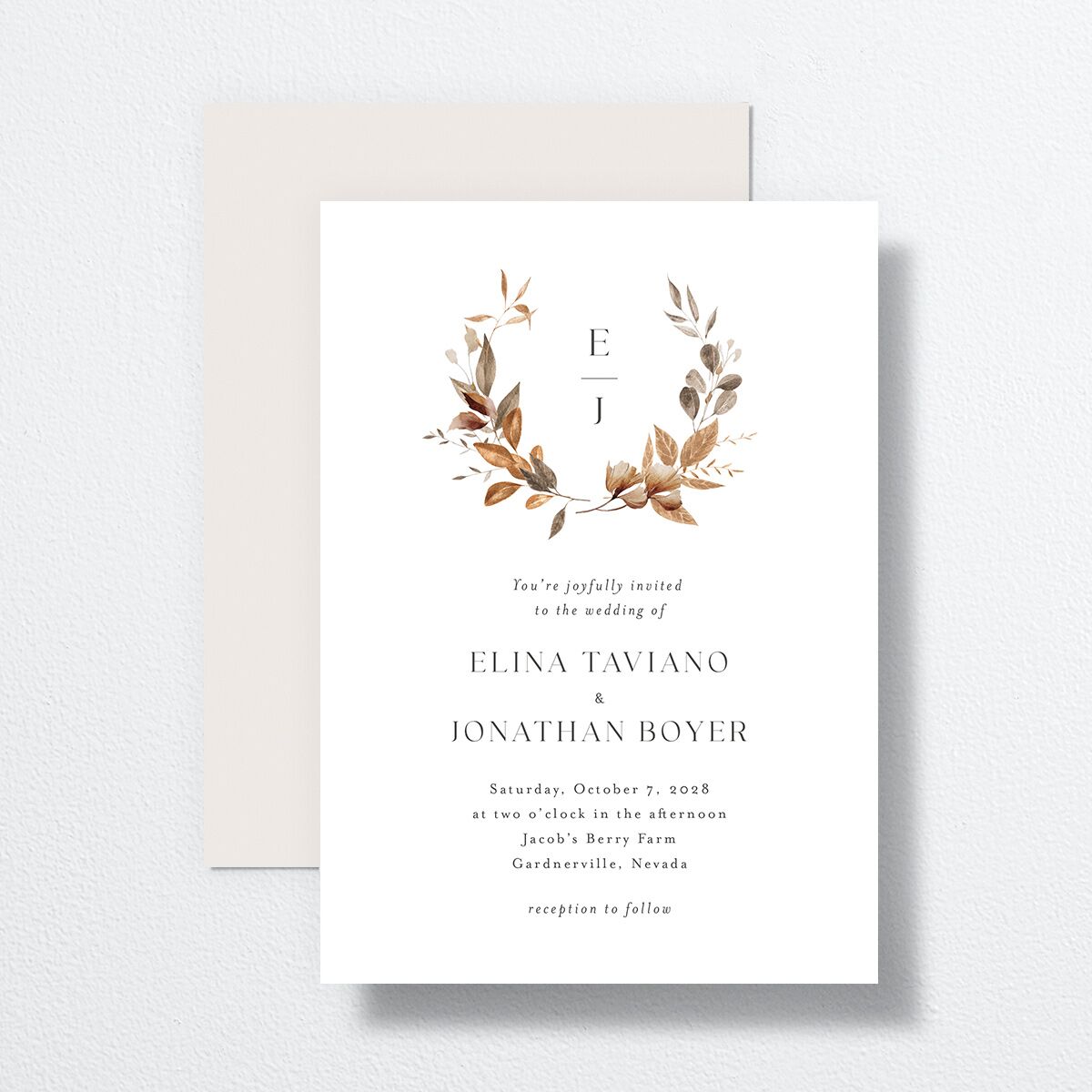 Leafy Rustic Monogram Wedding Invitations Cotton Signature No