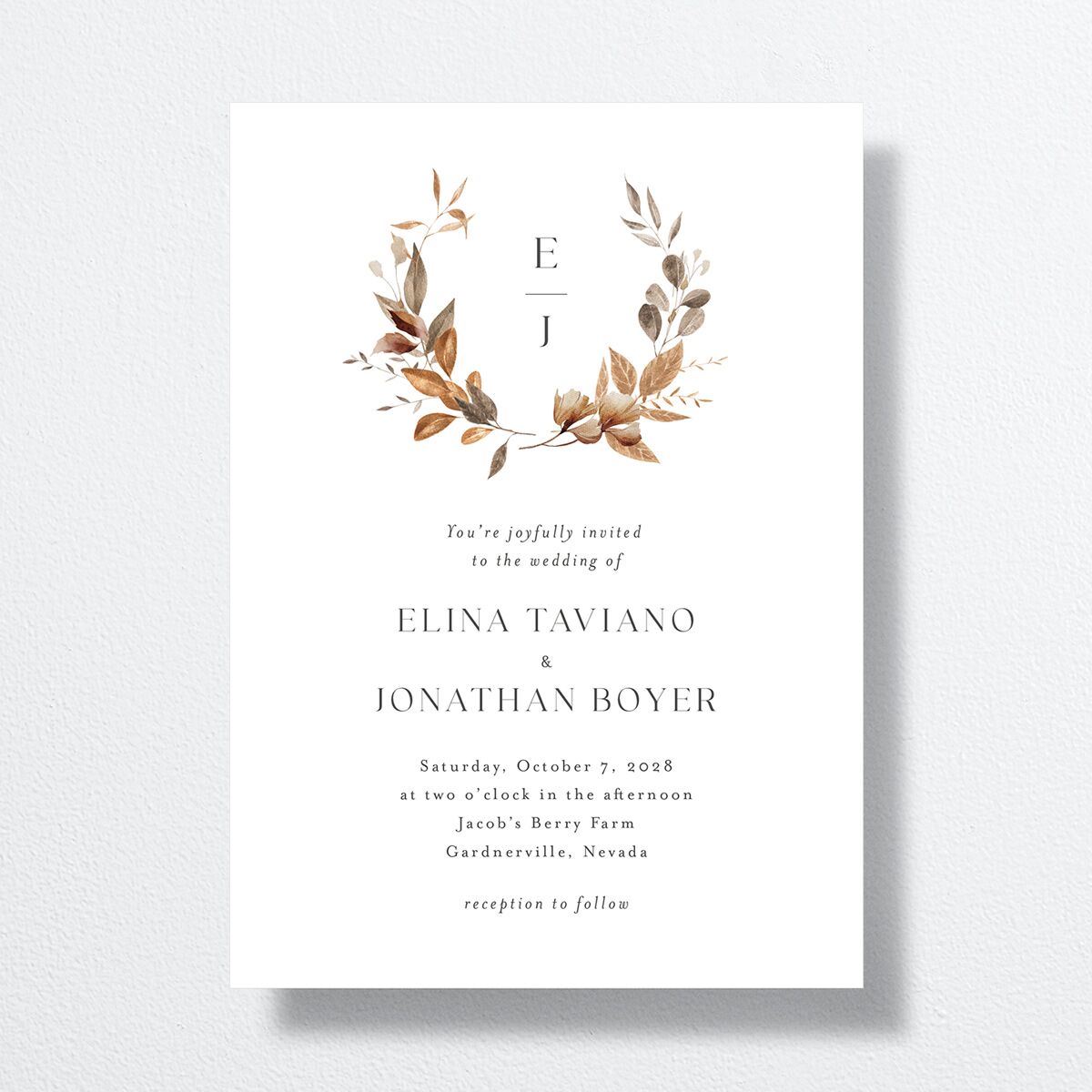 Leafy Rustic Monogram Wedding Invitations Cotton Signature No