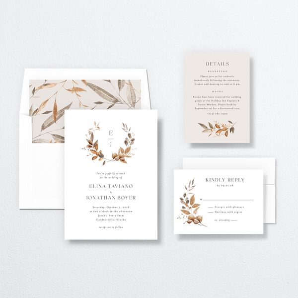 Leafy Rustic Monogram Wedding Invitations Cotton Signature No