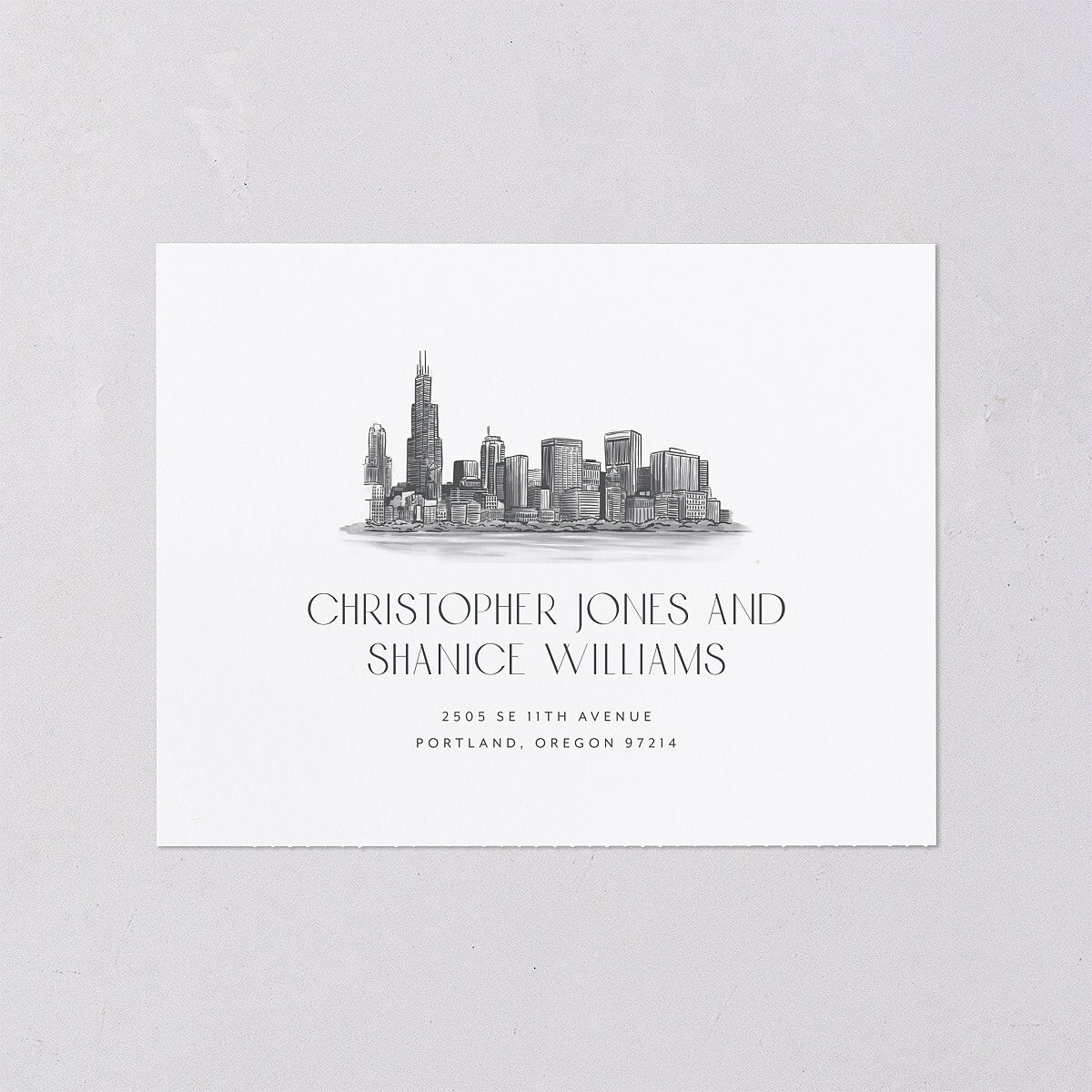 Watercolor Chicago All-in-One Wedding Invitations Licorice Signature Light Both Recipient and Return Addresses No