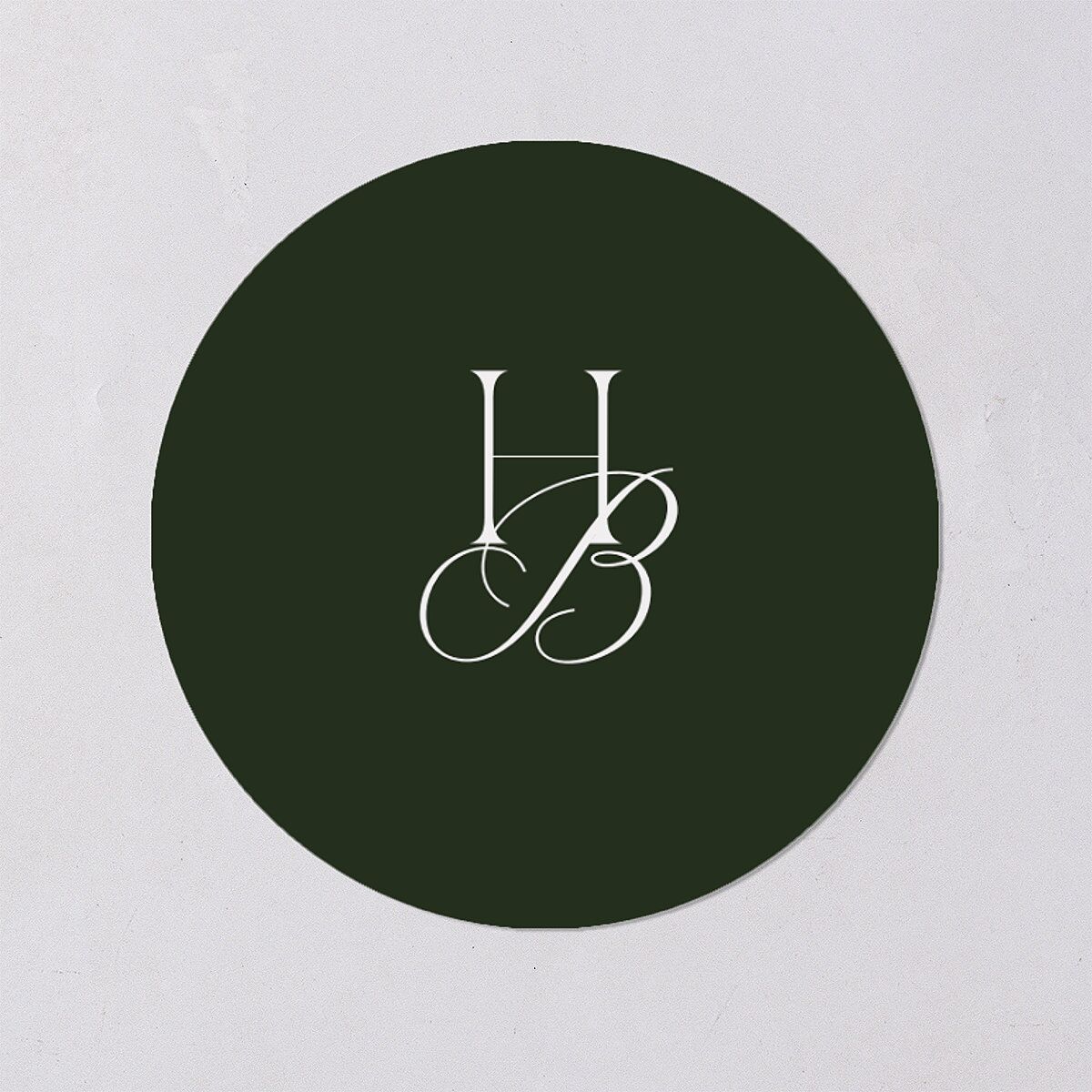 Refined Monogram Wedding Stickers Dark Green Circle