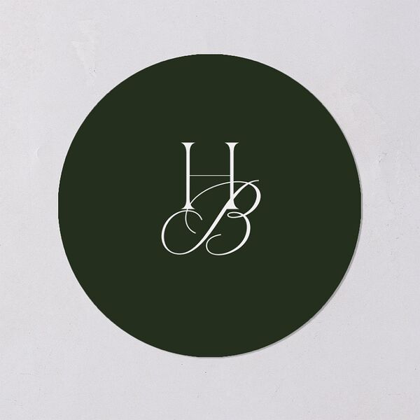 Refined Monogram Wedding Stickers Dark Green Circle