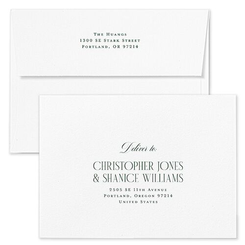 Elegant Monogram Greeting Holiday Card Envelopes White Hunter Green Both Recipient and Return Addresses Standard Signature