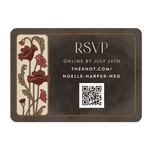 Vintage Nouveau Floral QR Code RSVP Cards Merlot Signature Rounded