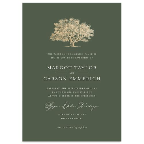 Southern Oak Tree Foil Wedding Invitations Gold Deep Olive Signature Blank No Standard