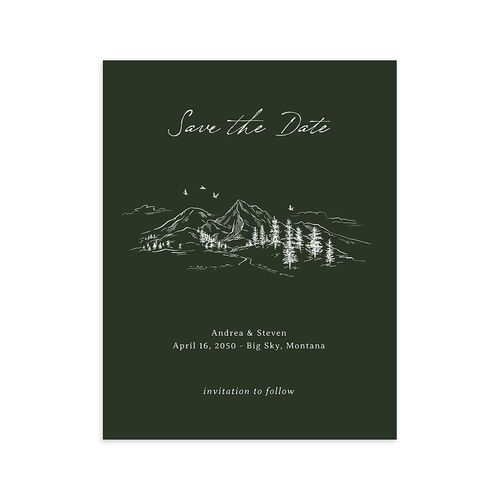Elegant Mountain Monogram Save the Date Petite Cards Dark Green Signature smooth Blank No Standard