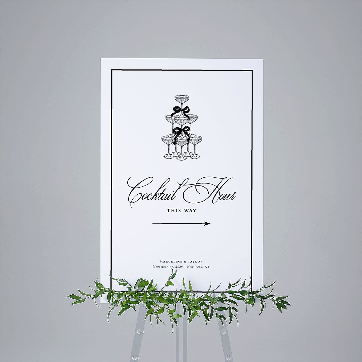Classic Champagne with Bows Standard Direction Sign Large Pure White Standard Indoor Foam Core L Direction