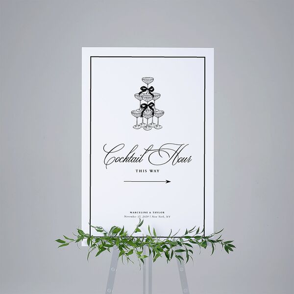 Classic Champagne with Bows Standard Direction Sign Large Pure White Standard Indoor Foam Core L Direction