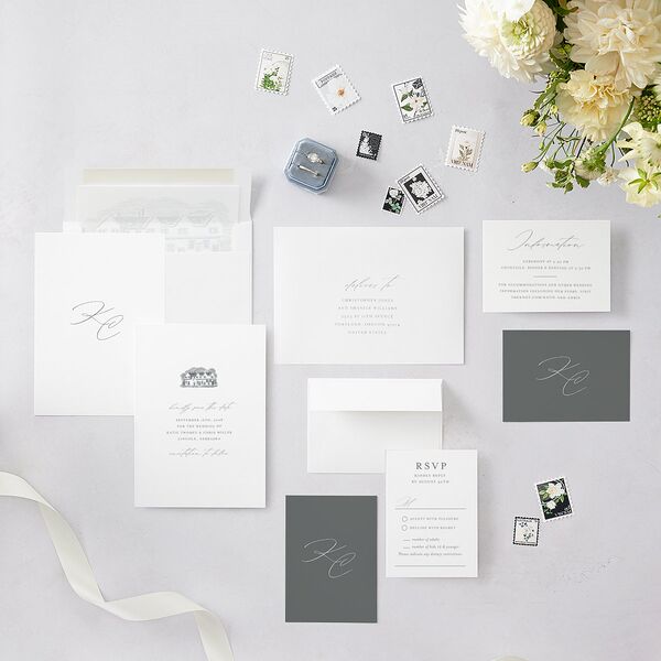 Classic Landscape Save the Date Steel Gray Signature smooth Blank No Standard
