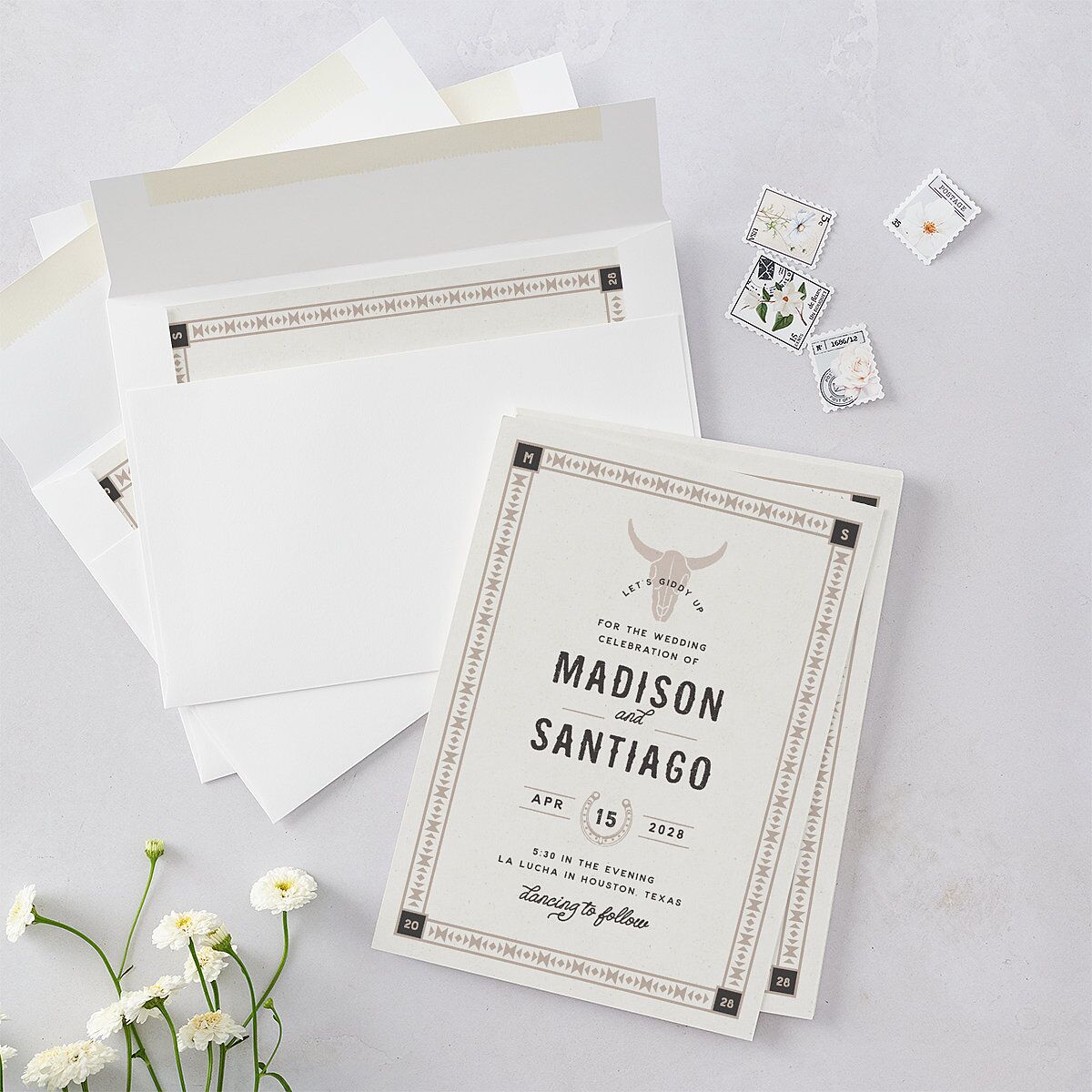 Hitched in Texas Wedding Invitations Charcoal Signature Blank No Standard