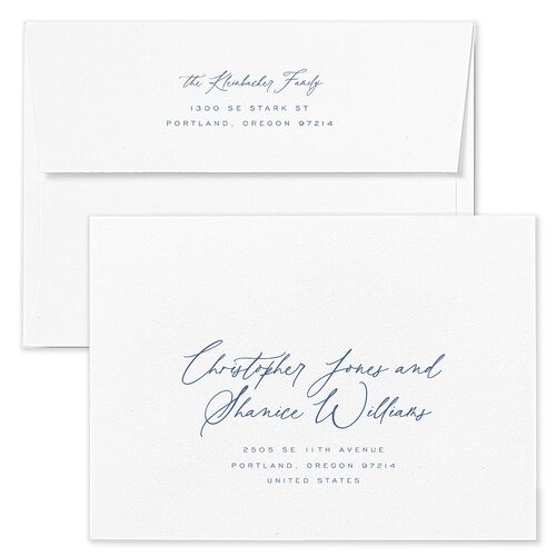 Merrier Year Holiday Card Envelopes Blue Moody Blue Both Recipient and Return Addresses Standard Signature