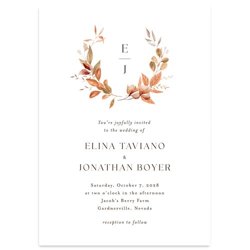 Leafy Rustic Monogram Wedding Invitations Raw Sienna Signature Blank No