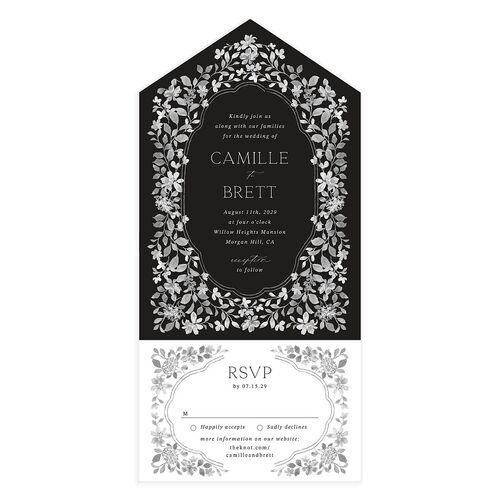 Porcelain Blue Floral Watercolor All-in-One Wedding Invitations Midnight Signature Light Both Recipient and Return Addresses No