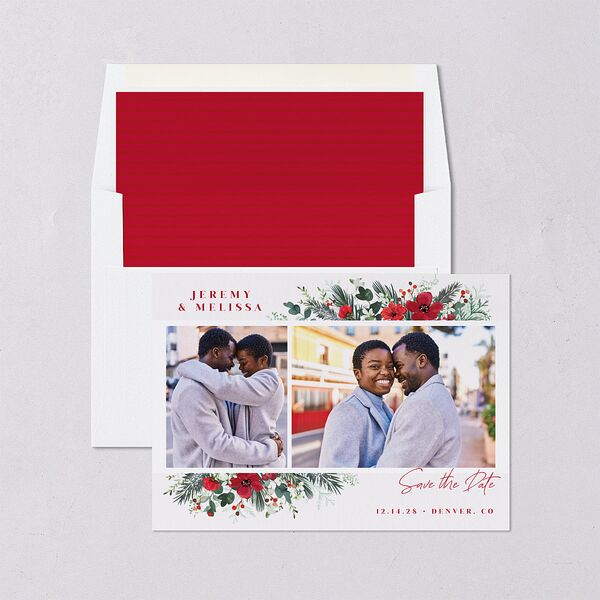 Holiday Bouquet Save the Date Cards Crimson Signature smooth Blank