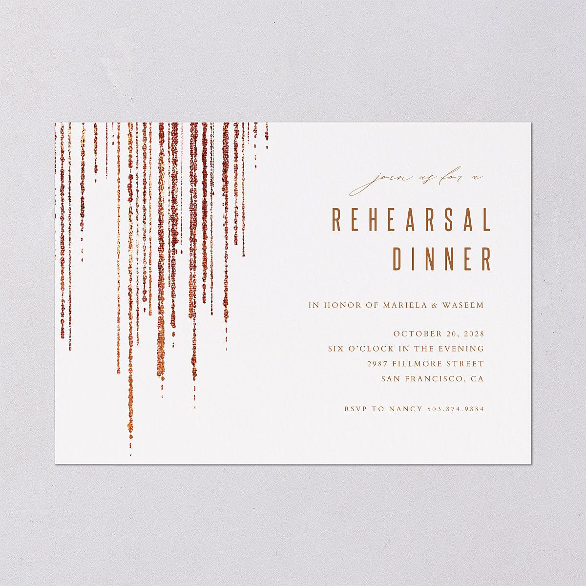 Classic Cascade Rehearsal Dinner Invitations Snow Signature Blank