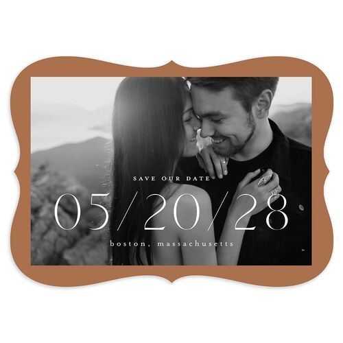Minimalist Accent Leaf Save the Date Cards Copper Signature smooth Blank No Bracket