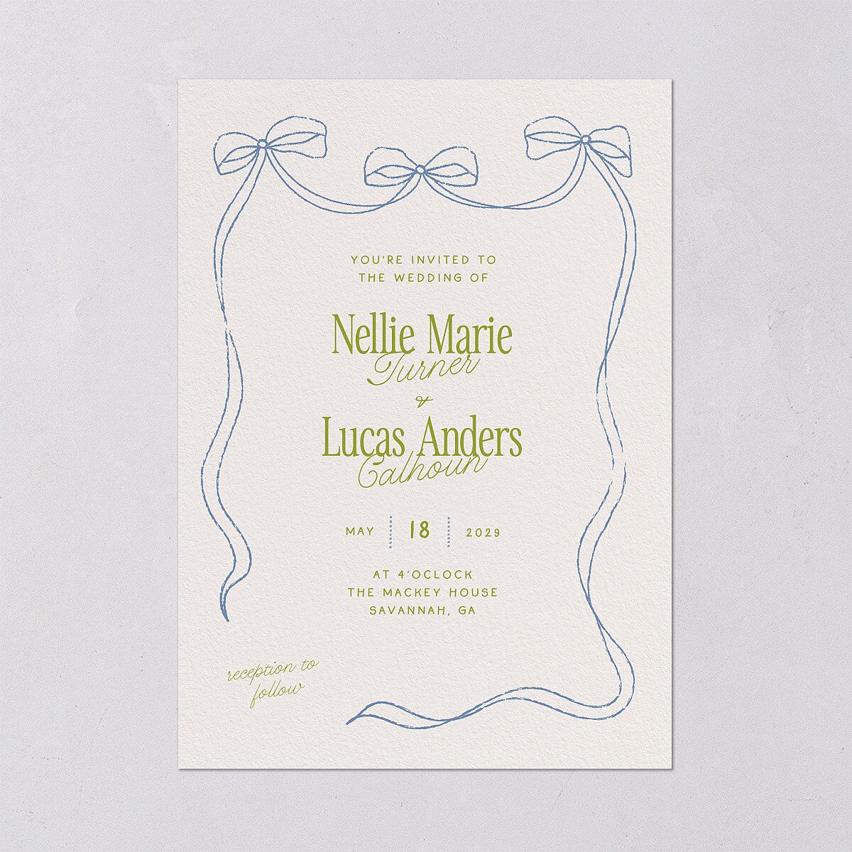Modern Delicate Bows Wedding Invitations Peridot Signature Blank Standard No
