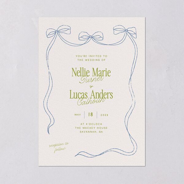 Modern Delicate Bows Wedding Invitations Peridot Signature Blank Standard No
