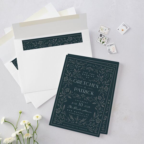 Ornate Storybook Wedding Invitations Dark Emerald Signature Blank No