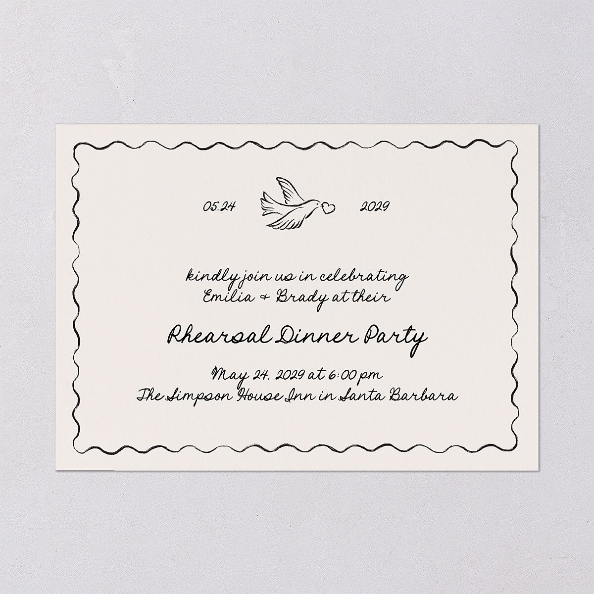 Vintage Lovebird Banner Rehearsal Dinner Invitations Linen Signature Blank Standard