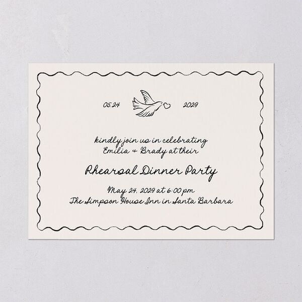 Vintage Lovebird Banner Rehearsal Dinner Invitations Linen Signature Blank Standard