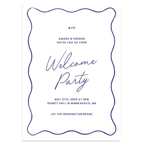 Hand Drawn Wavy Border Rehearsal Dinner Invitations Sapphire Signature Blank Standard