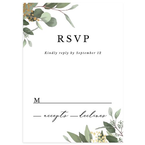 Eucalyptus Frame Foil Wedding Response Cards Gold Midnight Signature Standard