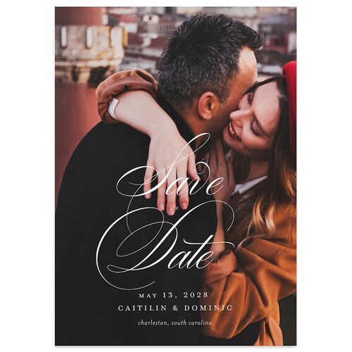 Classic Flourish Save The Date Cards Pure White Signature smooth Blank No Standard