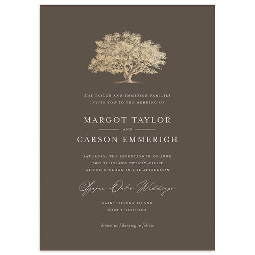 Southern Oak Tree Foil Wedding Invitations Gold Falcon Signature Blank No Standard