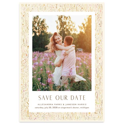 Cottage Wildflowers Save The Date Cards Walnut Signature smooth Blank No Standard