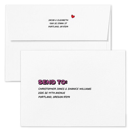 Comic Book Love Story Save The Date Card Envelopes Iris White Both Recipient and Return Addresses Signature Standard