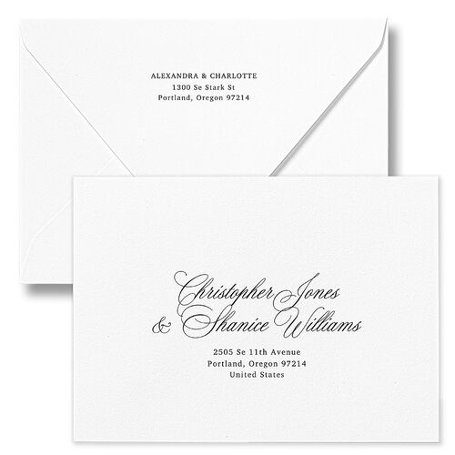 Elegant Old Money Script Photo Save The Date Card Euro Envelopes White Pure White Both Recipient and Return Addresses Luxe Signature
