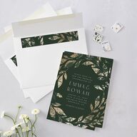 Gilded Leaves Wedding Invitations Gold Hunter Green Signature Blank No