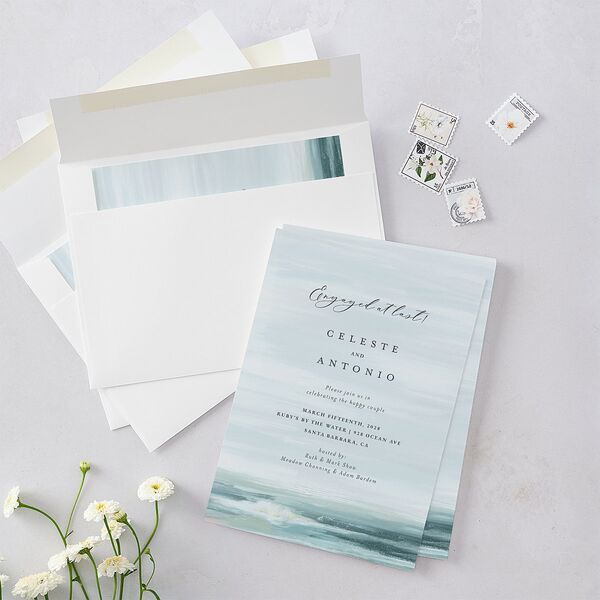 Painted Beach Engagement Party Invitations Dusty Blue Signature Blank Standard