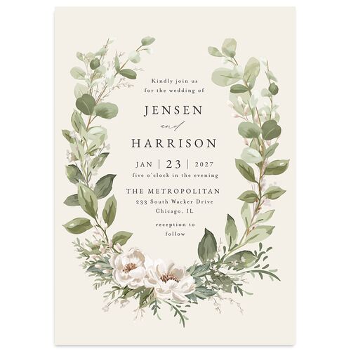 Greenery Laurel Wedding Invitations Champagne Signature Blank No Standard