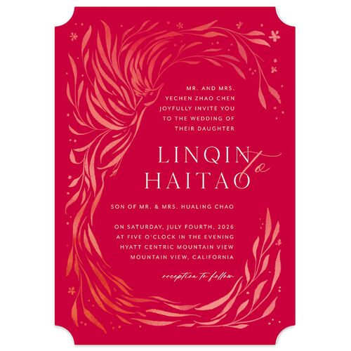 Chinese Phoenix Fenghuang Wedding Invitations Crimson Signature Blank No Ticket