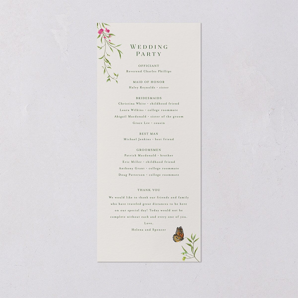 Rustic Butterflies Wedding Programs Scottish Green Signature