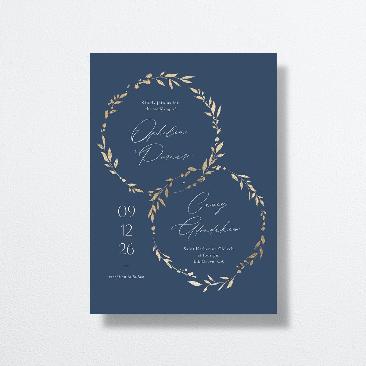 Stefana Crowns Wedding Invitations front in blue