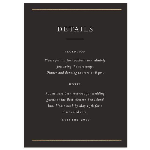 Southern Oak Tree Foil Wedding Event Detail Cards Gold Charcoal Signature Standard