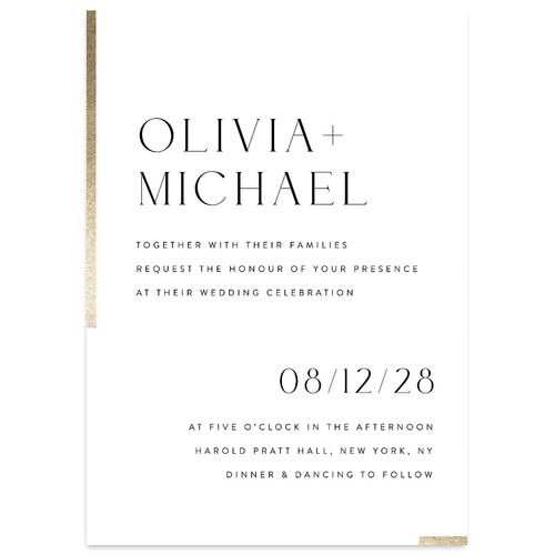 Bar Accent Wedding Invitations Gold Pure White Signature Blank No Standard