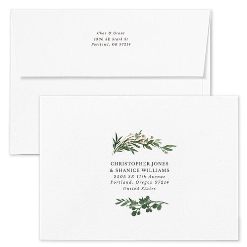 Leafy Hoops Rehearsal Dinner Invitation Envelopes Blue Peony Both Recipient and Return Addresses Signature Standard
