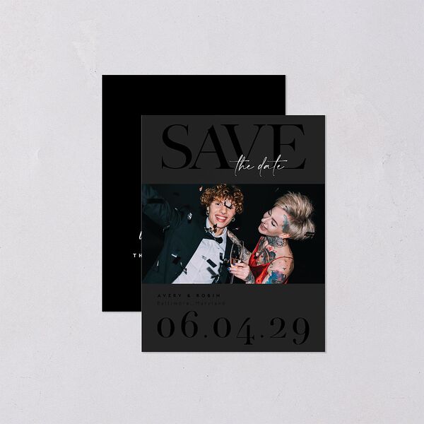 Modern Vow Save the Date Petite Cards Charcoal Signature smooth Blank No Standard