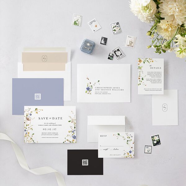 Glistening Wildflower Save the Date Cards Gold Pure White Signature smooth Blank No Standard