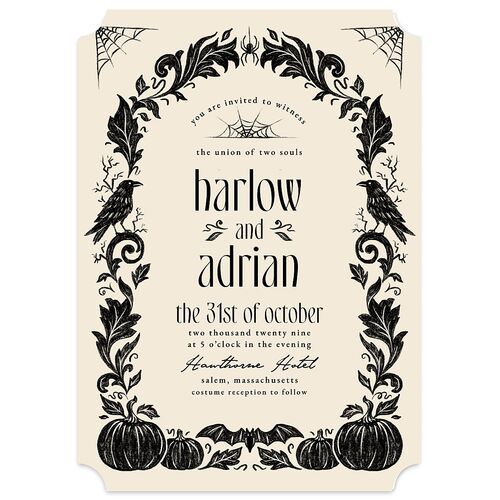 Spooky Halloween Nouveau Wedding Invitations Linen Signature Blank Ticket No