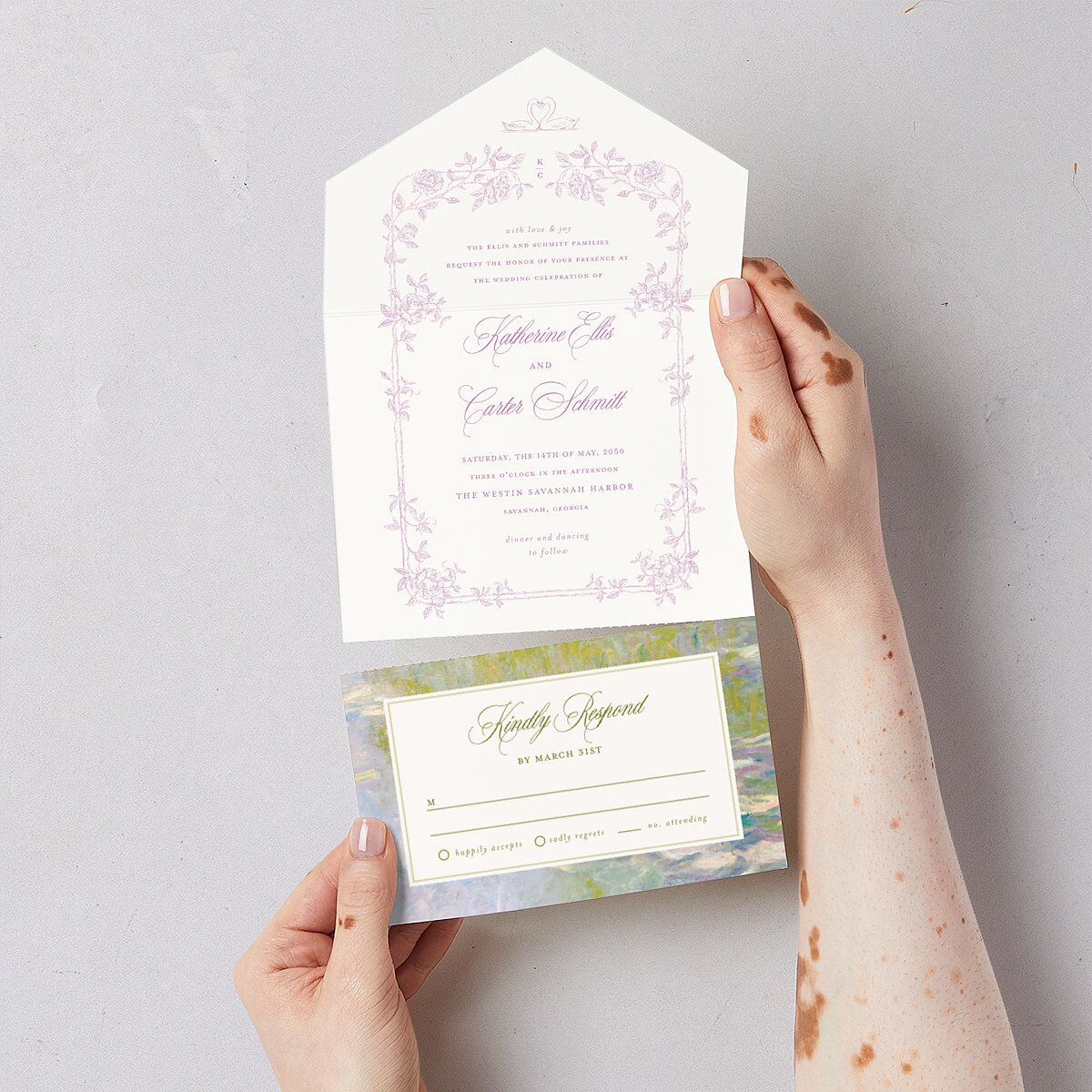 Eclectic Garden Reverie All-in-One Wedding Invitations Lavender Signature Light Both Recipient and Return Addresses No