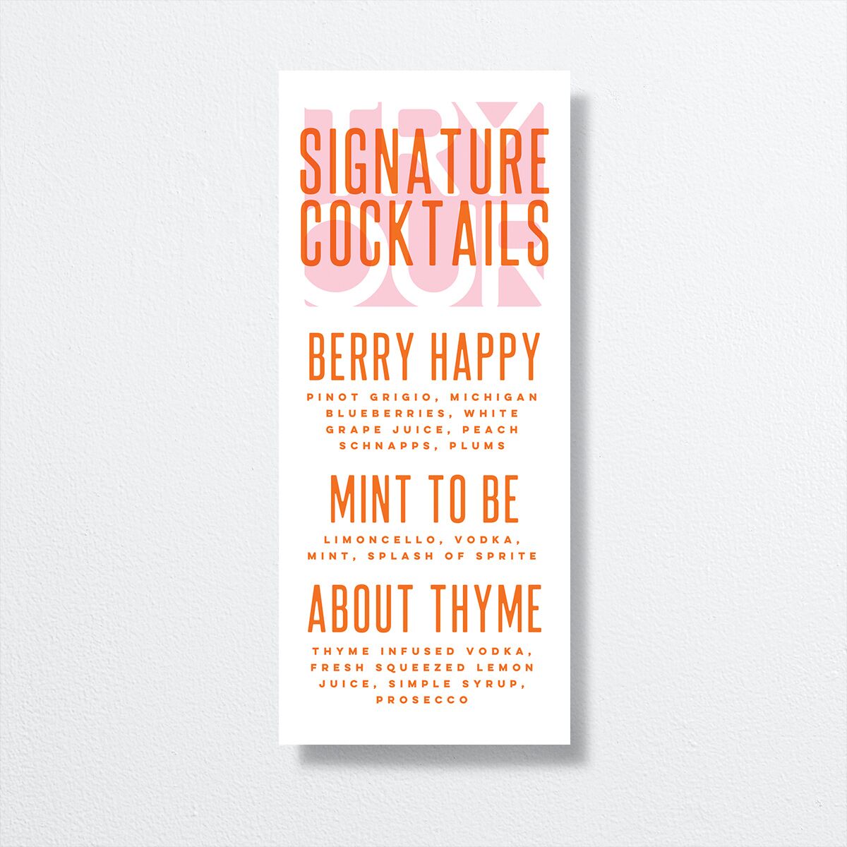 Screen Print Menus Tangerine Signature