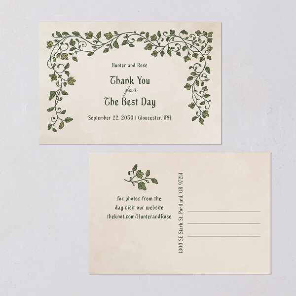 Vintage Fantasy Vines Thank You Postcards Olive
