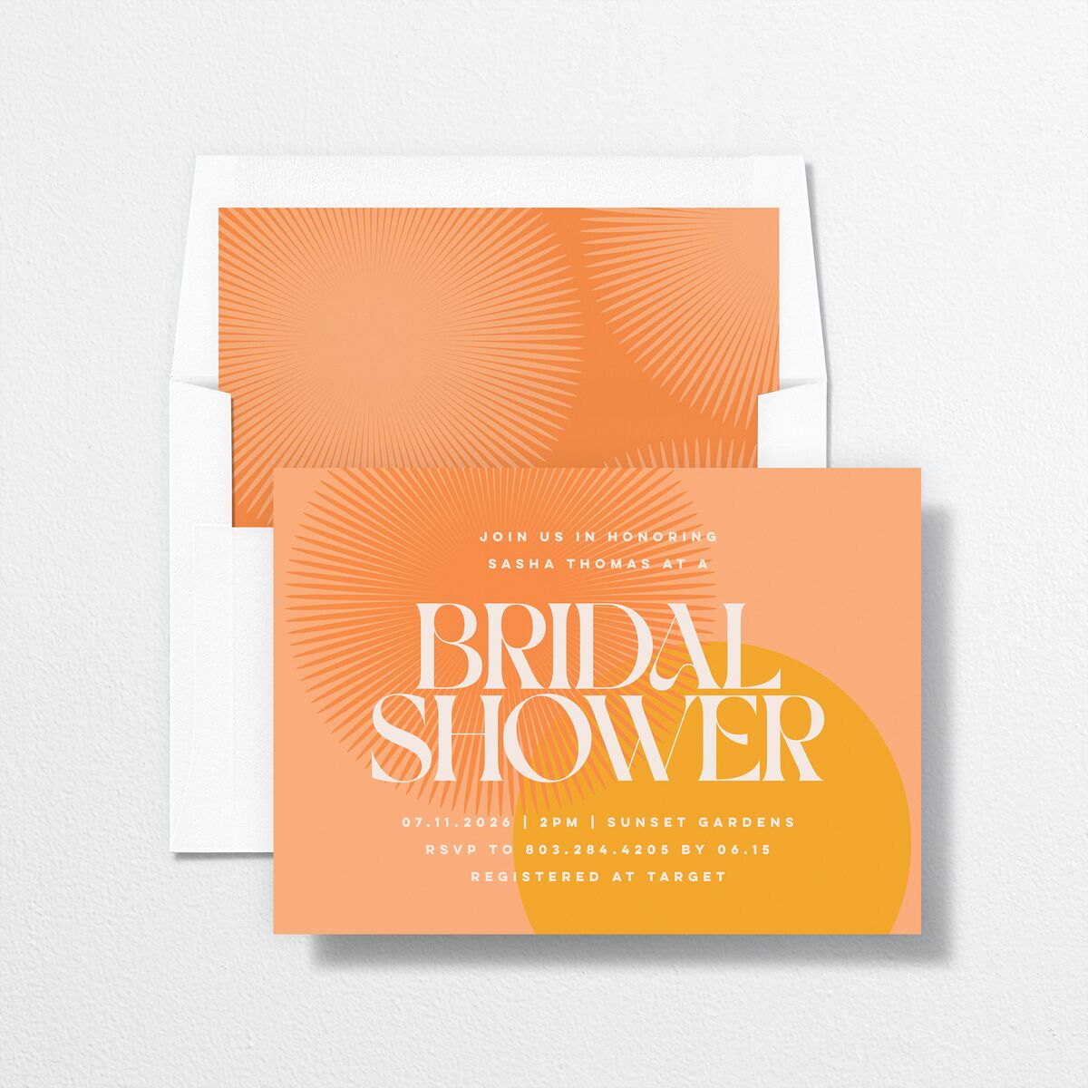 Retro Sunburst Bridal Shower Invitations envelope-and-liner