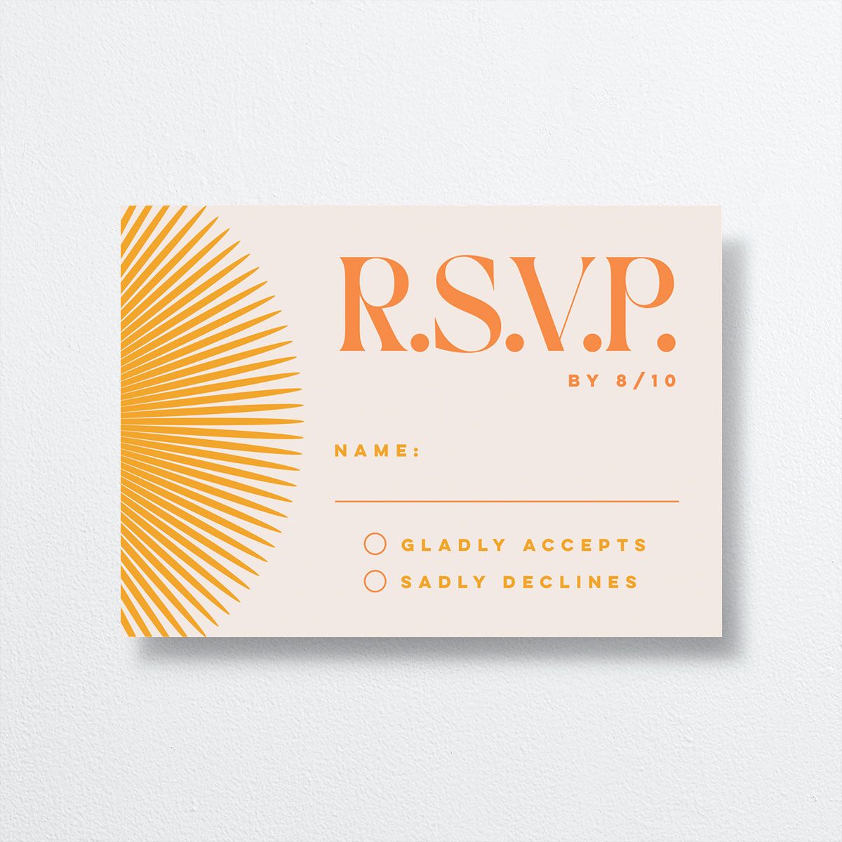 Retro Sunburst Wedding Response Cards front in orange